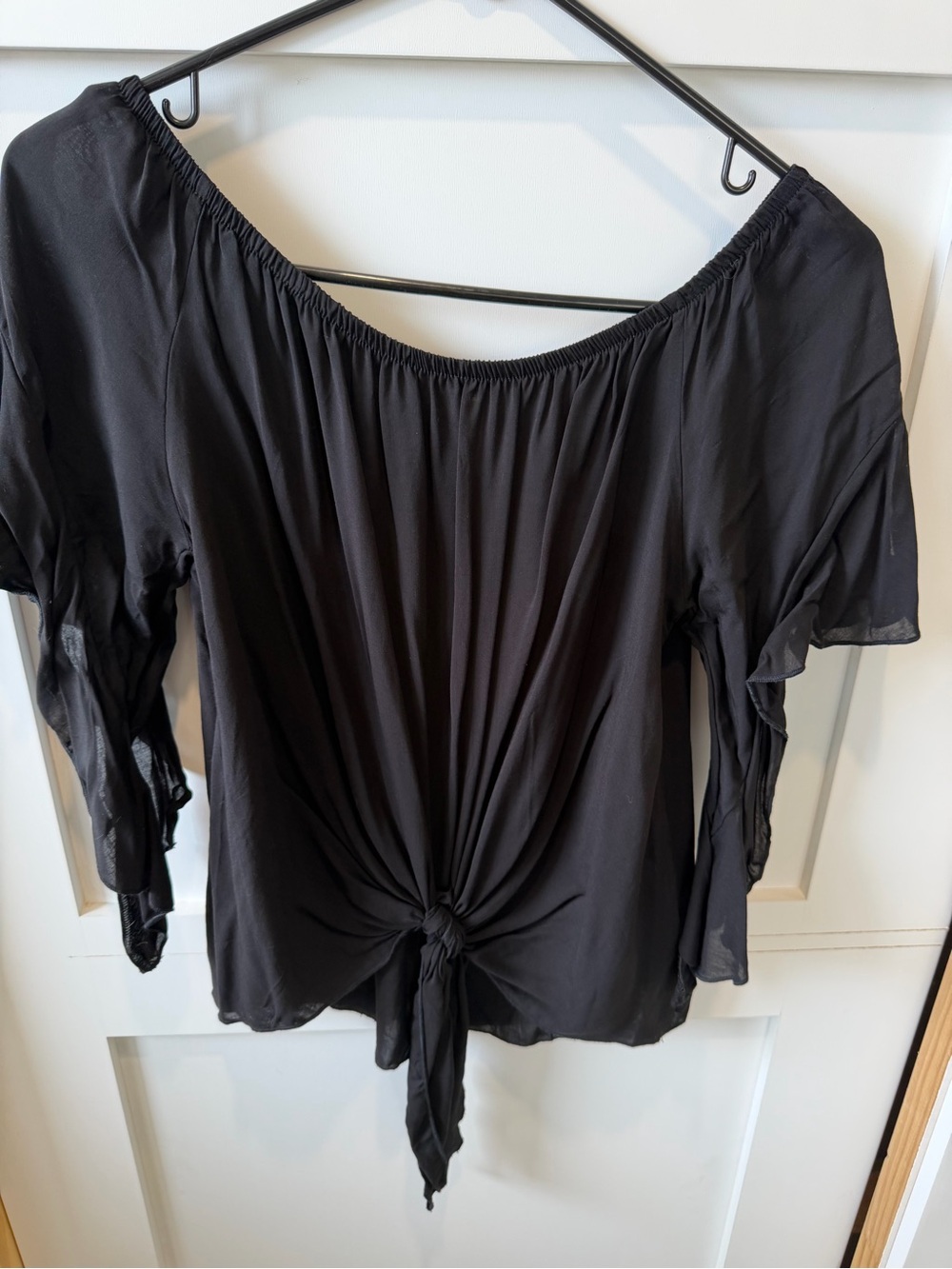 Elan Black Knot-Front Off-Shoulder Blouse